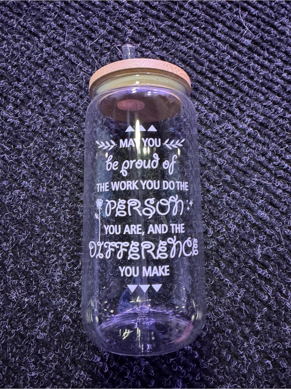 NEW Glass Inspirational Water Bottle with Cork Lid/Straw